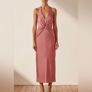LUXE TWIST FRONT HALTER MIDI DRESS - ROSE US size 6